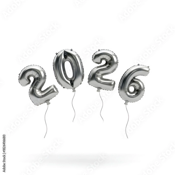 Obraz Floating 3D Silver Foil Balloon Numbers Spelling 2026