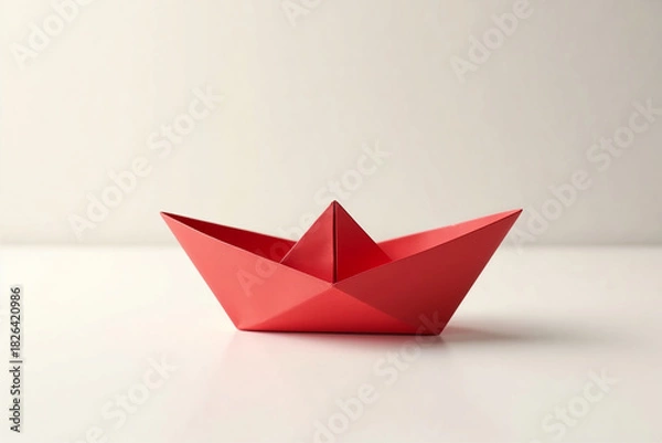 Fototapeta Childhood Nostalgia: Handmade Paper Ship on Plain Surface
