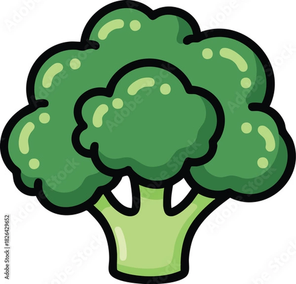 Obraz Green broccoli with rounded tree-like top, colorful kids food vector