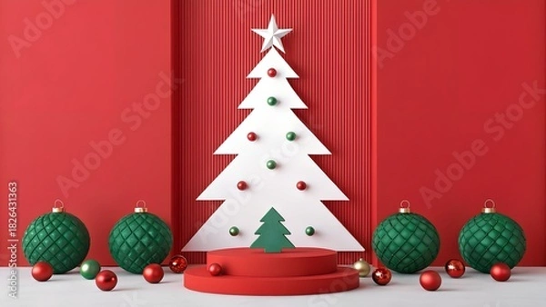 Obraz A festive and artfully arranged Christmas flat lay featuring a dark