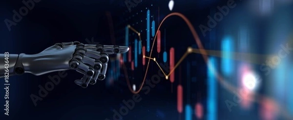 Obraz AI Robotic Intelligence Driving Financial Market Predictions and Analytics. 3d render.