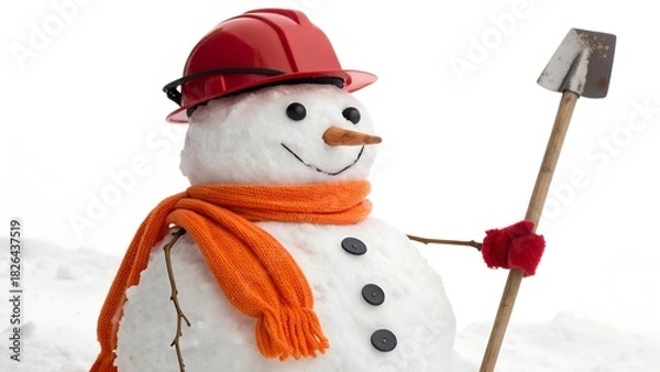 Fototapeta  cheerful smile made of small stones or coal. Large piles of snow form the background, suggesting a winter wonderland or a work-in-progress scene