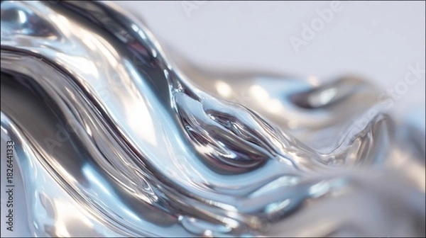Fototapeta Liquid metal flow, smooth and wavy surface, reflecting light