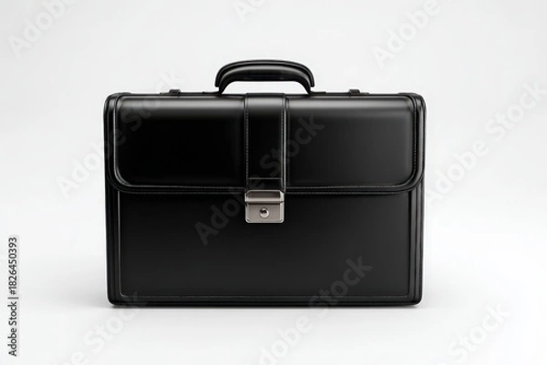 Fototapeta A 3D render of a classic black leather business briefcase. Isolated on a plain white background. Concept of work, corporate, job, and deal.