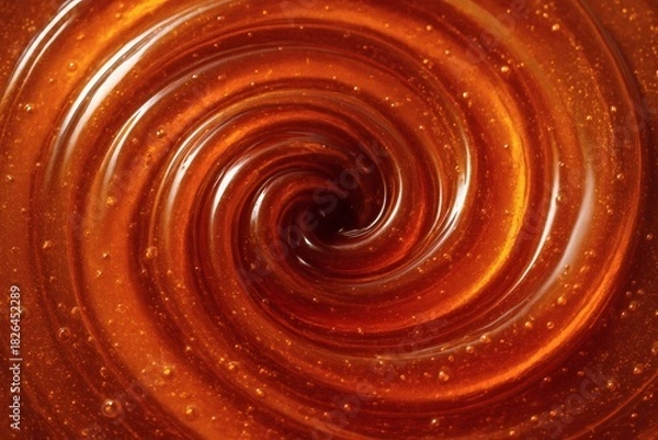 Fototapeta Caramel Syrup Swirl Macro with Glossy Texture, Dessert Topping