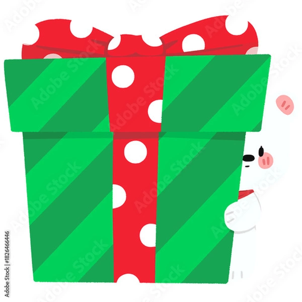 Obraz White Bear Hugging A Green Gift Box - No Line