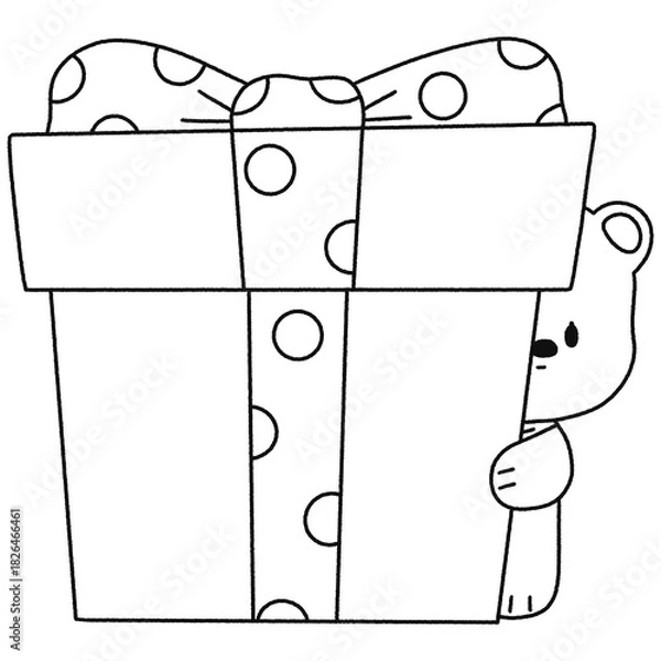 Obraz White Bear Hugging A Green Gift Box - Outline