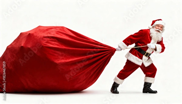 Fototapeta Santa Claus Pulling Large Red Gift Sack