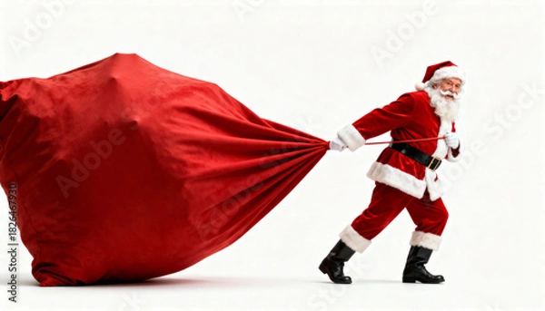Fototapeta Santa Claus Pulling Large Red Gift Sack