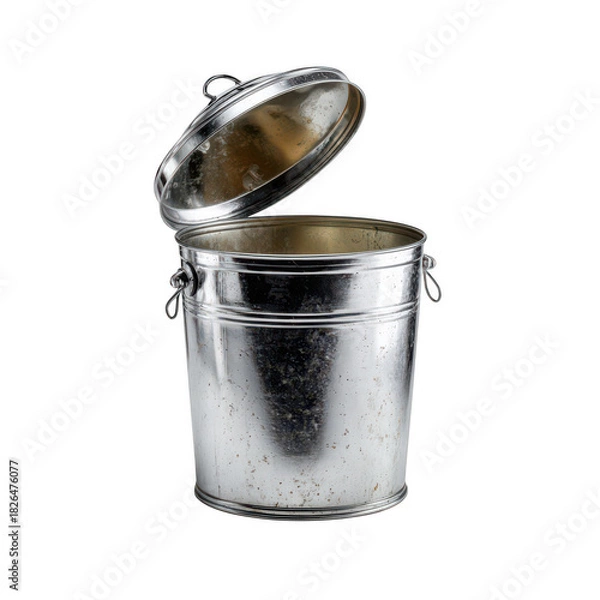 Obraz Metal trash can with lid isolated on transparent background