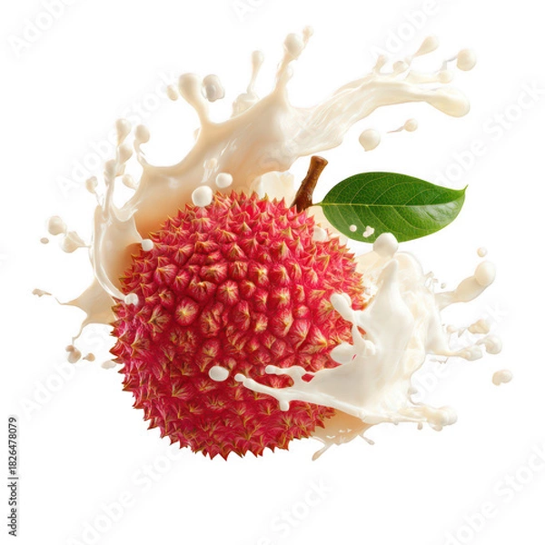 Obraz Lychee with milk splash isolated on transparent background