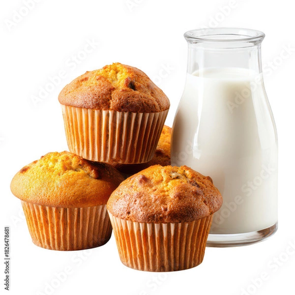 Fototapeta Fresh muffins and milk isolated on transparent background
