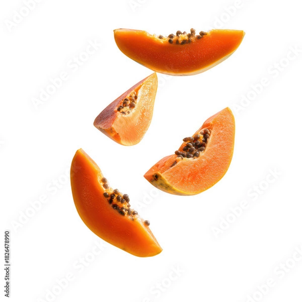 Fototapeta Fresh papaya slices isolated on transparent background