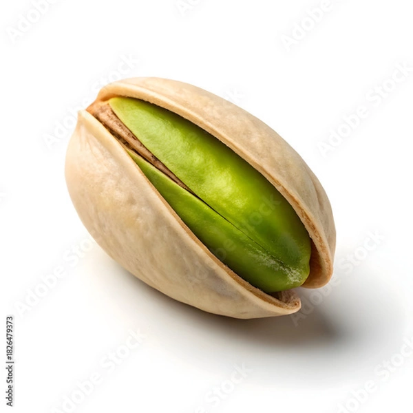 Fototapeta Single open pistachio nut macro on white background