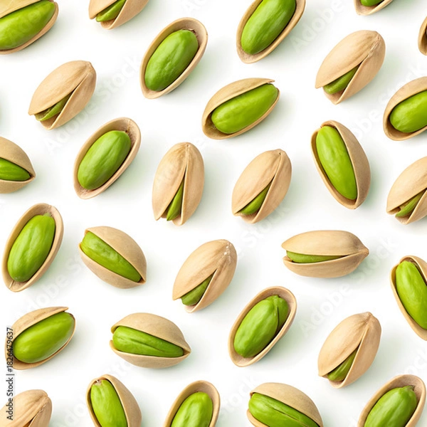 Fototapeta Scattered pistachio nuts pattern on white background