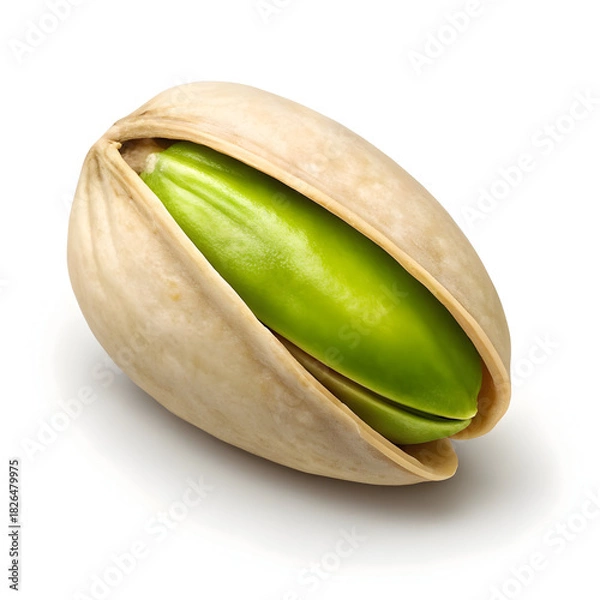 Fototapeta Single open pistachio nut macro on white background