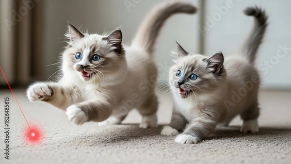 Obraz “Two white cats expressing playful meowing faces side by side, bright daylight, humorous pet moment, clean indoor background, expressive feline portrait