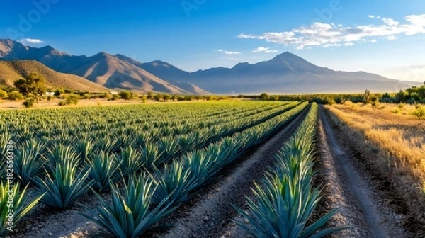Obraz Agave field rows extending into mexico landscape