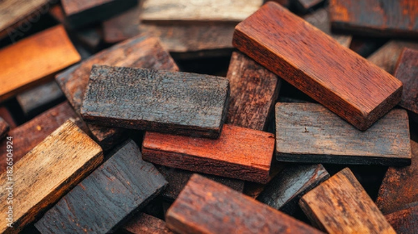 Fototapeta Assorted Wooden Planks with Varied Textures and Colors on Table