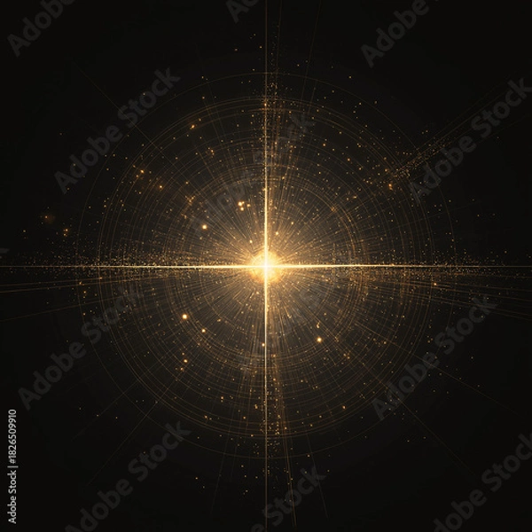 Obraz radiant circular design with a glowing golden light at its center, surrounded by intricate details and symmetrical patterns. It conveys a sense of energy, illumination, and balance, making it visually