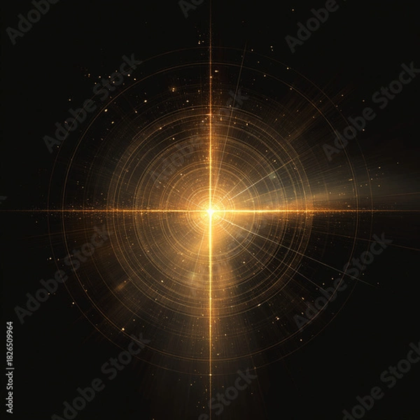 Obraz radiant circular design with a glowing golden light at its center, surrounded by intricate details and symmetrical patterns. It conveys a sense of energy, illumination, and balance, making it visually