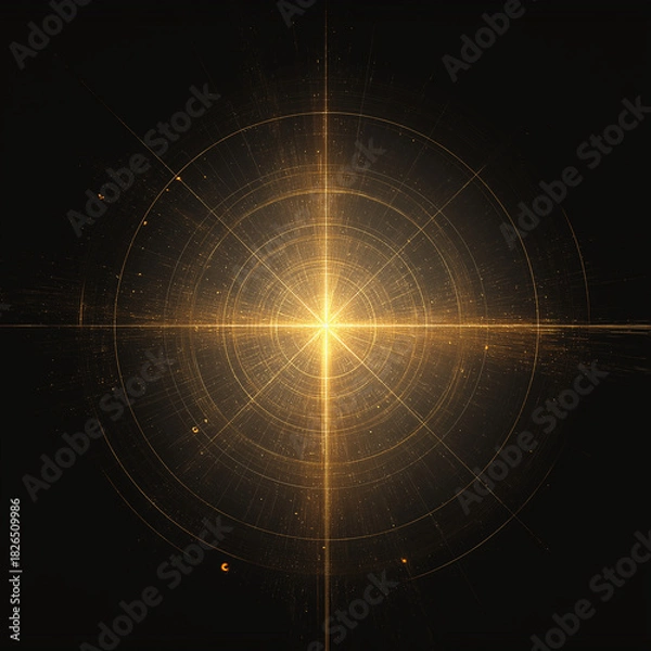 Obraz radiant circular design with a glowing golden light at its center, surrounded by intricate details and symmetrical patterns. It conveys a sense of energy, illumination, and balance, making it visually