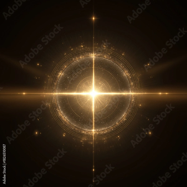 Obraz radiant circular design with a glowing golden light at its center, surrounded by intricate details and symmetrical patterns. It conveys a sense of energy, illumination, and balance, making it visually