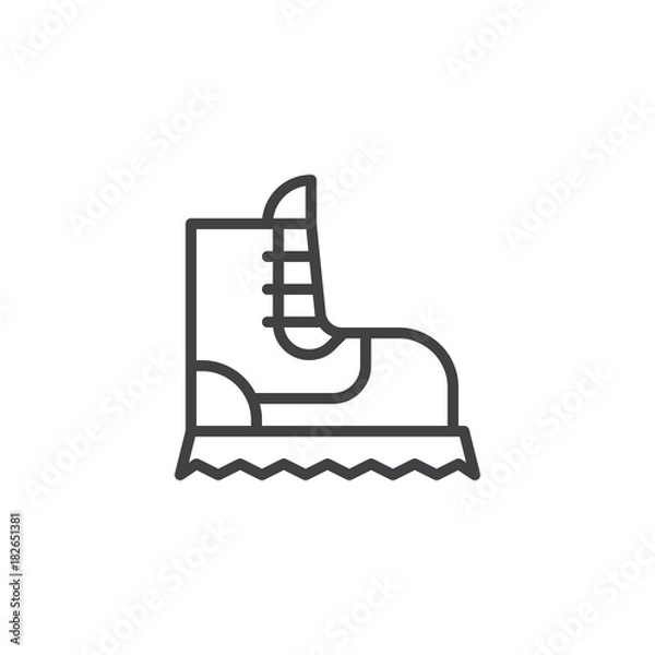 Fototapeta Camping boot line icon, outline vector sign, linear style pictogram isolated on white. Hiking boot with crampons symbol, logo illustration. Editable stroke