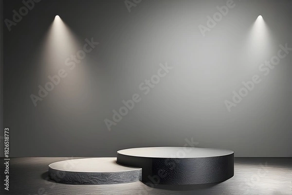 Fototapeta Elegant product display podium with spot lighting for a modern, minimalist presentation, perfect for showcasing luxury items or artistic creations