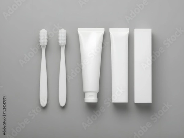 Fototapeta Create fresh, clean marketing with pristine toothbrushes and toothpaste mockup, perfect for dental hygiene campaigns or new product launches, showcasing healthy smiles
