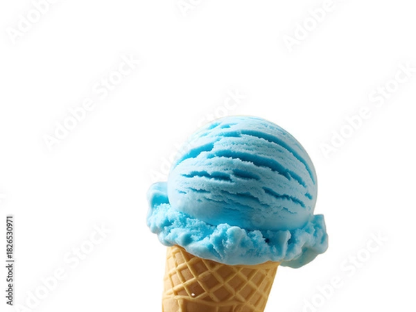 Fototapeta Single scoop blue ice cream cone isolated on transparent background