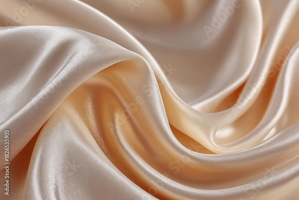 Obraz 高級コスメ・ジュエリー広告用「光沢シルクのラグジュアリーテクスチャ」ゴールデンベージュ布背景