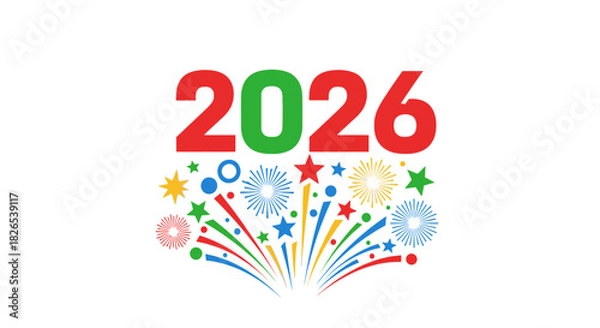 Obraz Colorful fireworks celebrating the new year 2026 isolated on