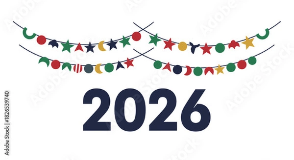 Fototapeta Festive garland banner design with year 2026 isolated on