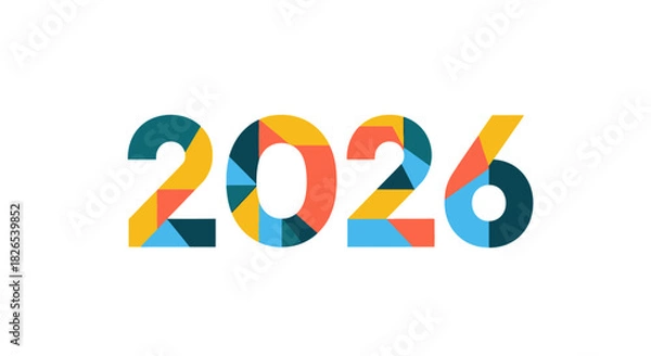 Fototapeta Colorful geometric number 2026 isolated on