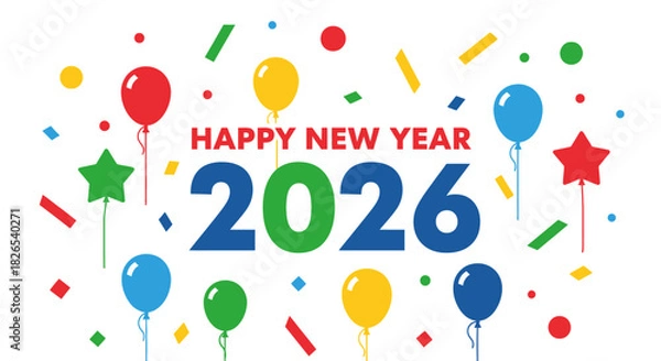 Fototapeta Happy new year 2026 celebration with colorful balloon and confetti