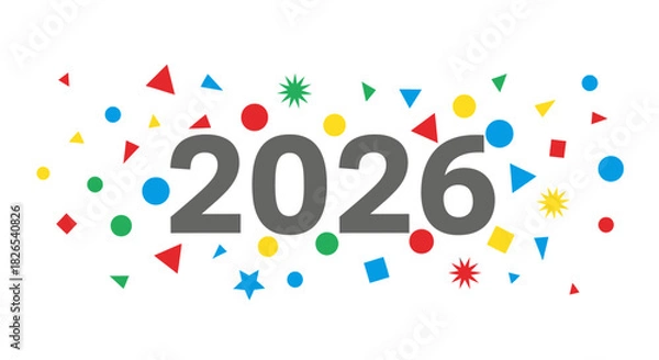 Fototapeta Year 2026 number surrounded by colorful confetti and party element