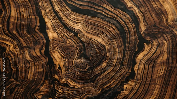 Obraz Abstract Wood Grain Texture Background with Dark Brown and Black Concentric Rings, Natural Tree Growth Pattern, Detailed Surface for Design and Decoration