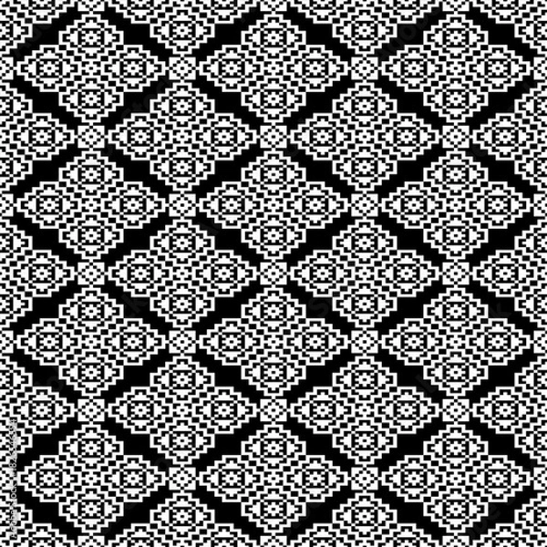 Obraz Pixel ethnic pattern, Vector embroidery pattern background, Geometric traditional triangle style, 