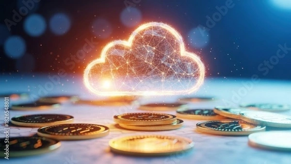 Obraz Cloud computing financial investment technology with digital glowing network data