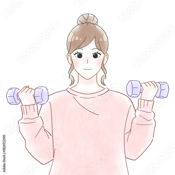 Obraz ダンベルを持つ女性　水彩風イラスト
