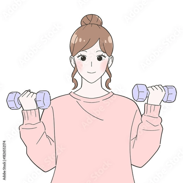 Obraz ダンベルを持つ女性　イラスト
