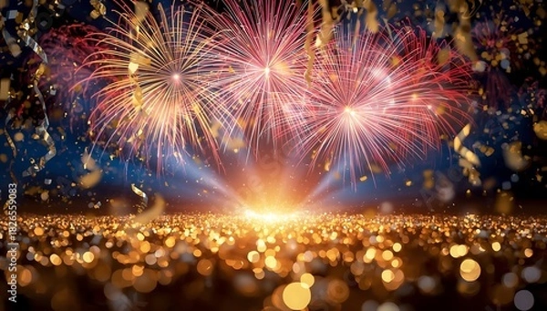 Fototapeta Celebration fireworks background happy new year party event festive occasion bokeh