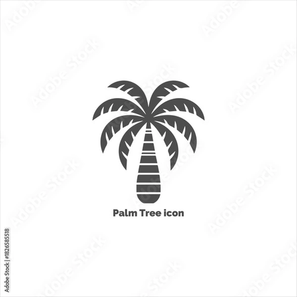 Obraz Palm tree icon silhouette isolated on white background, simple tropical plant pictogram for beach, travel, vacation, and summer holiday vector illustration.
