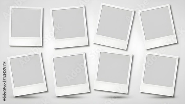 Fototapeta Set of Eight Blank Square Instant Photo Frames Template with Shadow Effect