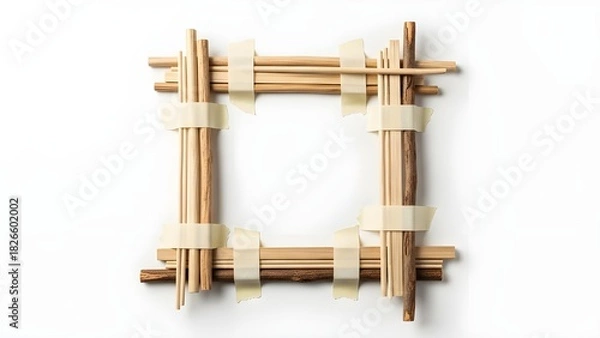 Fototapeta Top View of Square Frame Constructed from Wooden Sticks and Masking Tape on White Background