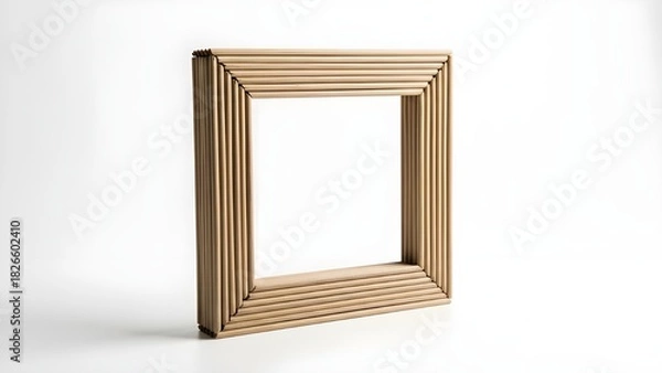 Fototapeta Minimalist 3D Square Ribbed Wooden Geometric Frame Isolated Product Shot