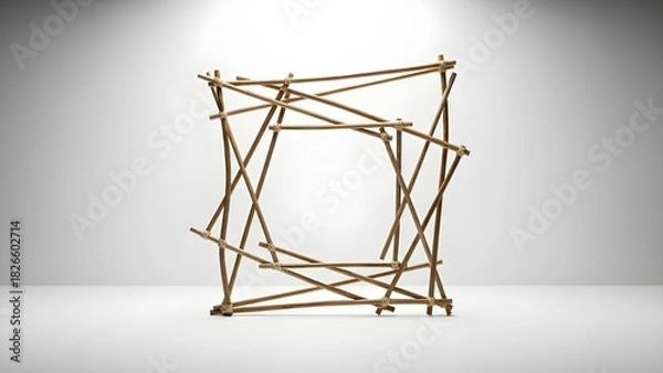 Fototapeta Minimalist Abstract Geometric Square Frame Structure Made of Wooden Sticks Product Mockup