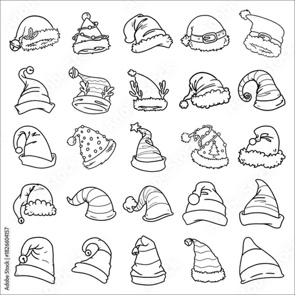Fototapeta collection of clean line art vector Christmas hat designs