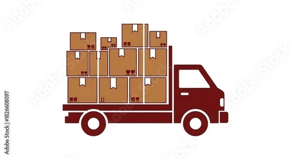 Obraz Delivery truck with boxes shipping and transportation services logistics and distribution icon